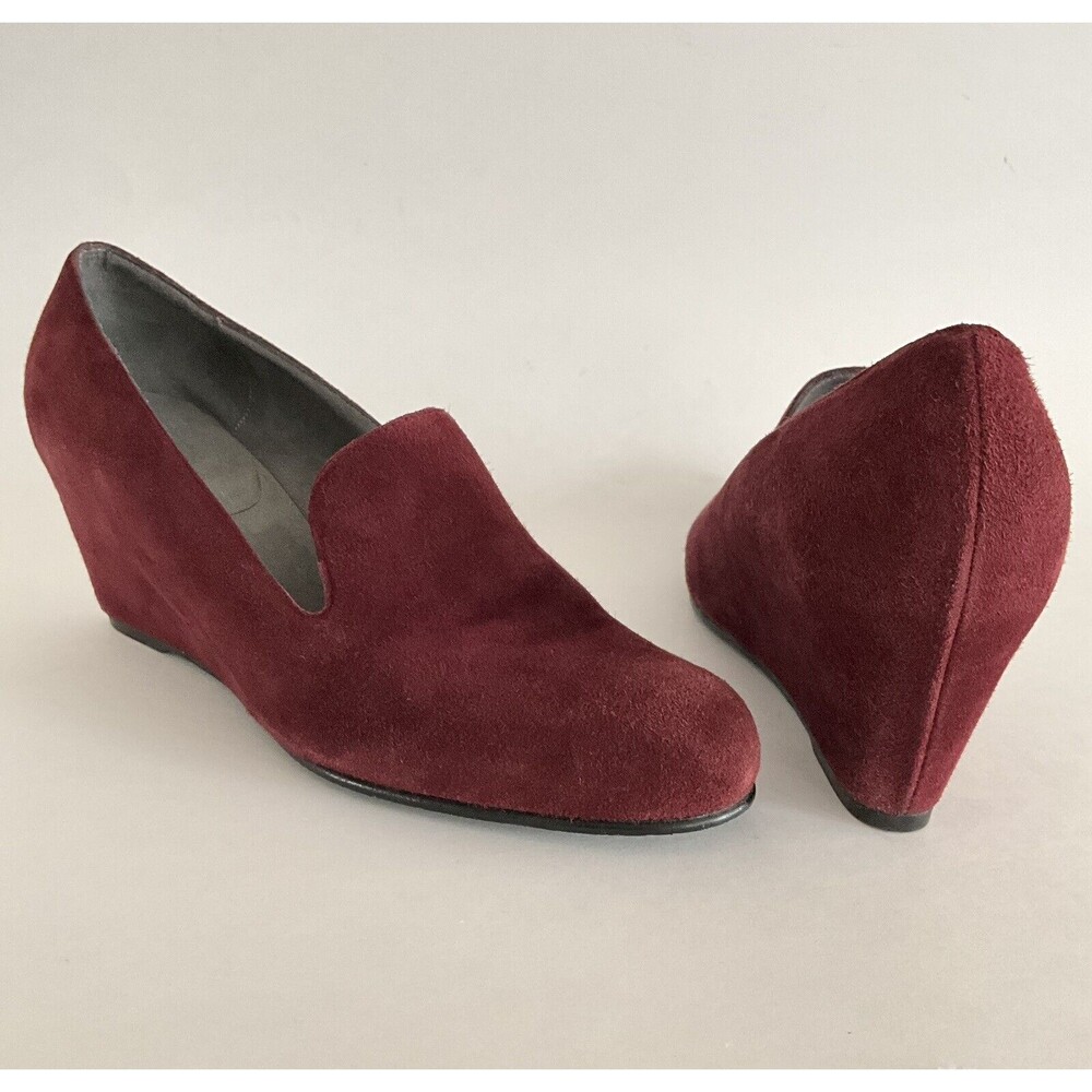 Stuart Weitzman Wedge Burgundy Slip-on Pumps 10 - Picture 3 of 13